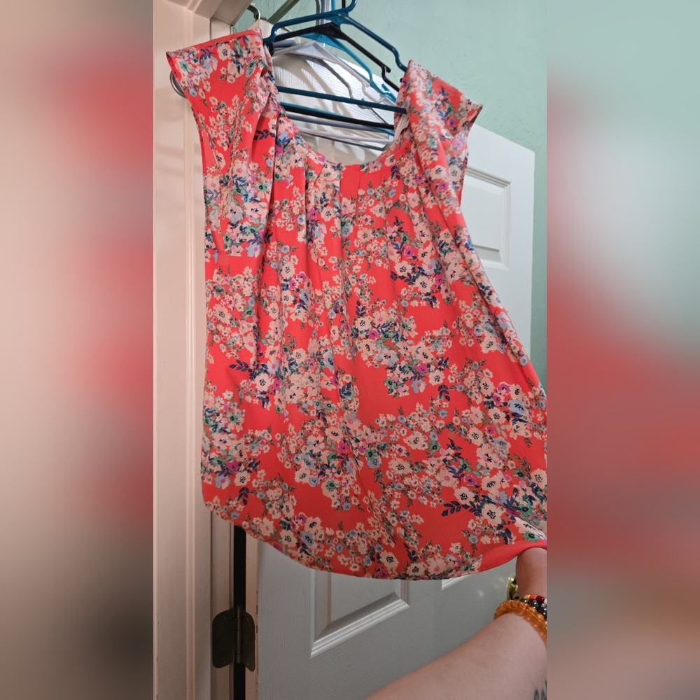 Coral Floral 100% Polyester Blouse